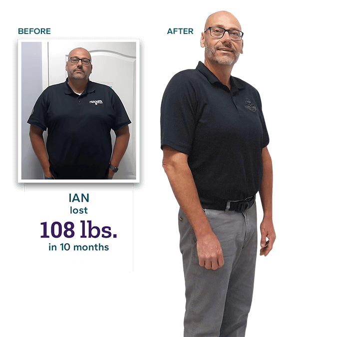Before-and-after weight-loss results for a male patient on Dr. Sattele's HCG program at Rapid Weight Loss Centers in the Pee Dee and Grand Strand region of South Carolina.